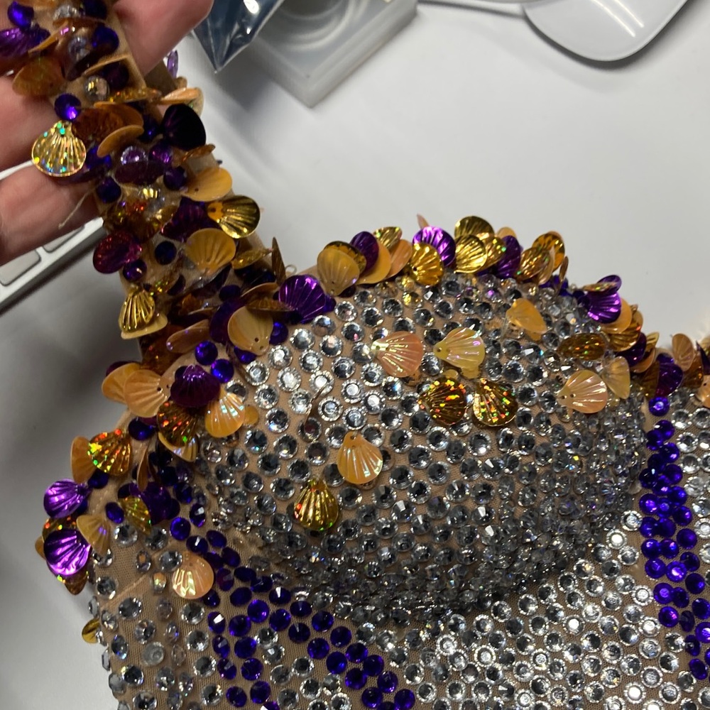 Embellished Beaded Bodysuit - Purple & Gold - Picture 8 of 14